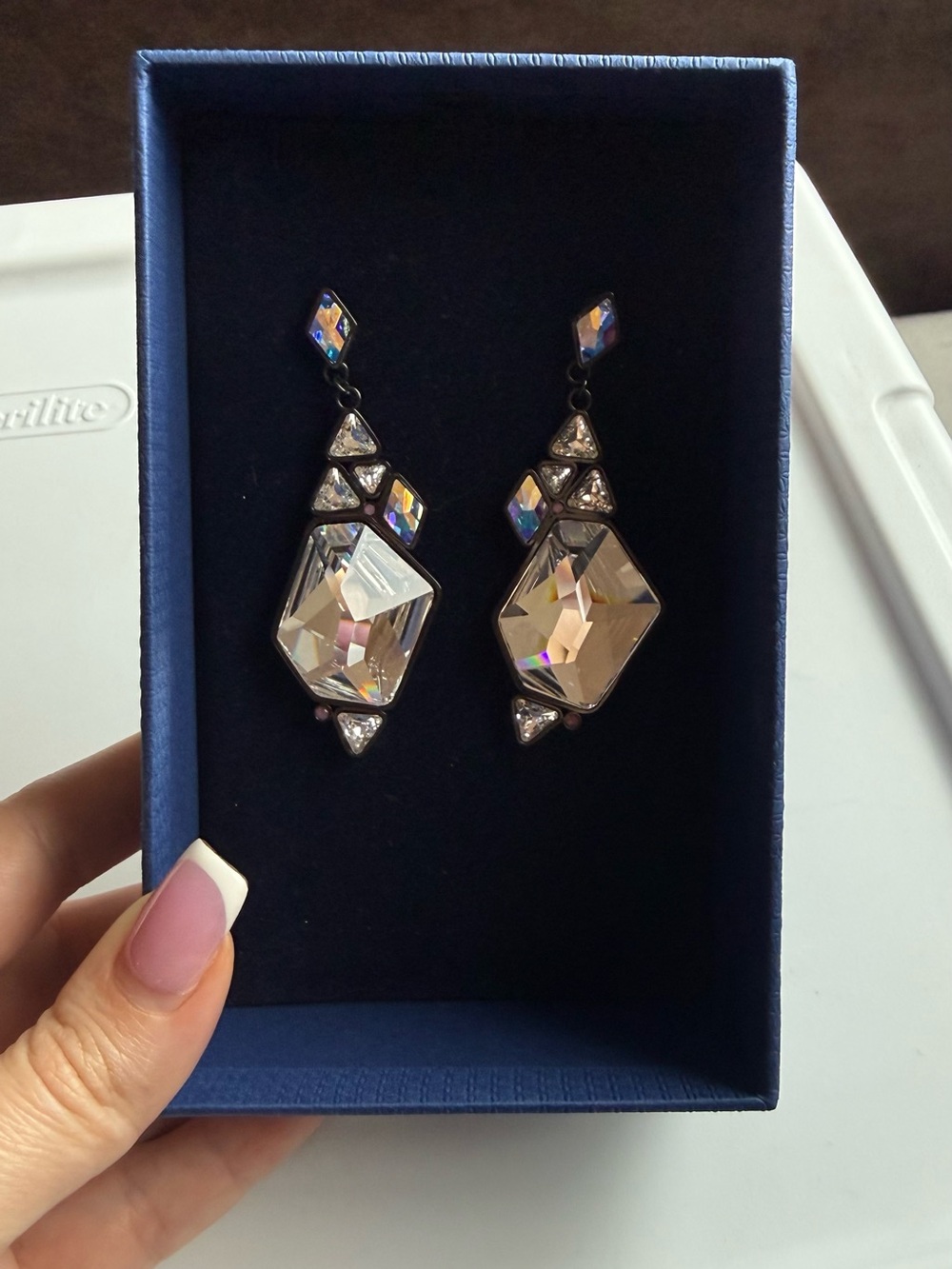 Swarovski Crystal Drop Geometric Earrings in Champagne - Women Jewelry